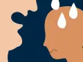 En person med svettpärlor på pannan och en orolig min möter en annan persons uttryckslösa ansikte. Omedveten psykisk misshandel kan lämna djupa spår.
