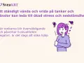 En person med armarna i kors och oroliga tankar som virvlar runt huvudet. Negativa tankar kan leda till depression och nedstämdhet.