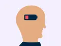 Profil av ett huvud med ett batteri som visar låg laddning, en symbol för emotionell utmattning.