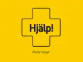 En gul bakgrund med en svart kontur av ett kors. I korset står texten "Hjälp!". Under korset står texten "Ätstörningar", vilket kan vara en del av olika typer av beroende.