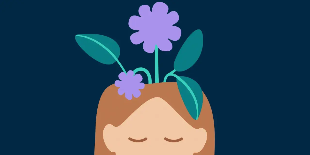 Blommor växer ur ett huvud, en symbol för hur kognitiv terapi kan hjälpa tankar att blomstra.