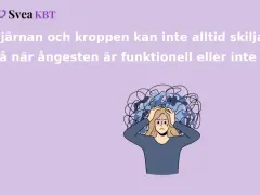 En person med händerna på huvudet, omgiven av kaotiska linjer som symboliserar ångest. Texten beskriver hur hjärnan och kroppen kan uppleva fysiska symtom vid stress och ångest.