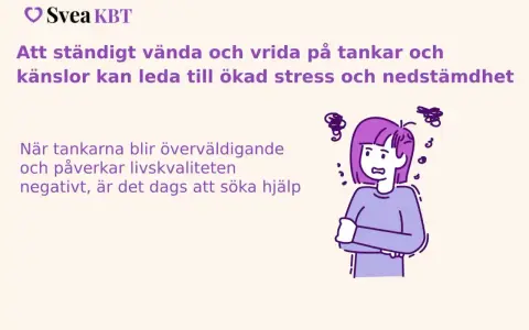 En person med armarna i kors och oroliga tankar som virvlar runt huvudet. Negativa tankar kan leda till depression och nedstämdhet.