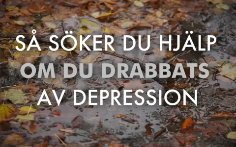 Vattenpöl med höstlöv och texten "Så söker du hjälp om du drabbats av depression". En viktig påminnelse för en tonåring med depression.