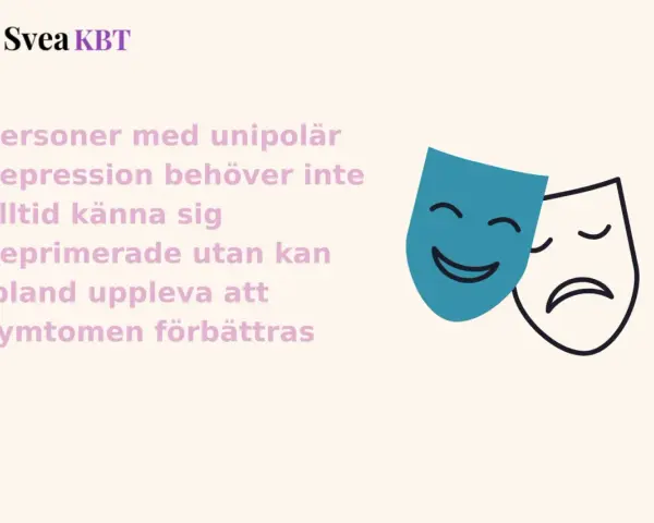 Två teatermasker, en glad och en ledsen, symboliserar att även om man kan känna sig deprimerad, så kan symtomen ibland förbättras.