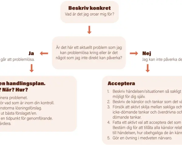 Flödesschema för coping svenska: beskriv problemet, gör en handlingsplan eller acceptera.