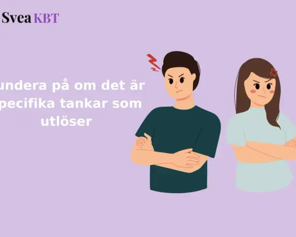 Två arga personer med armarna i kors. Texten lyder: "Fundera på om det specifika tankar som utlöser". Kanske en del av en kontrollerande partner test.