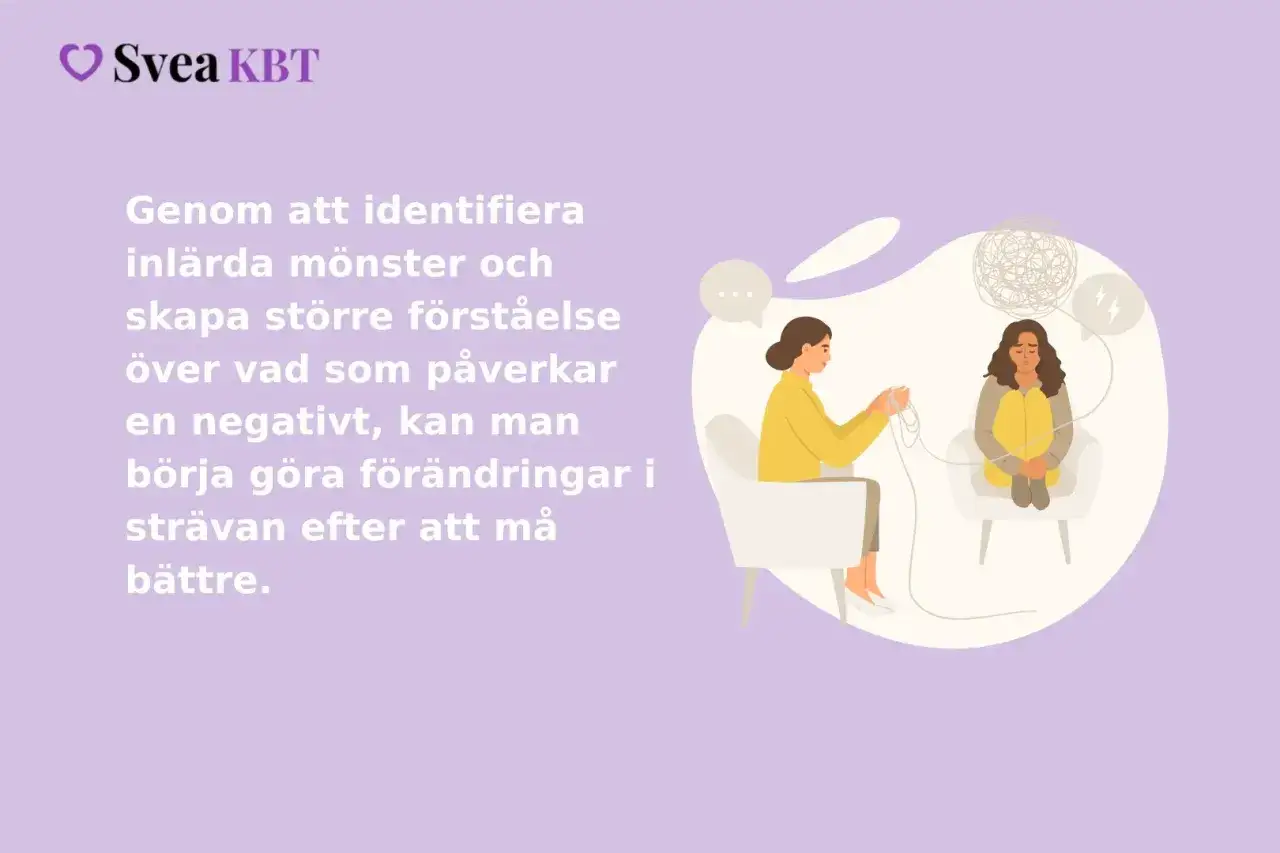 En terapeut hj&auml;lper en klient att reda ut tankesnurror. Denna typ av terapi kan leda till f&ouml;r&auml;ndring och b&auml;ttre m&aring;ende.