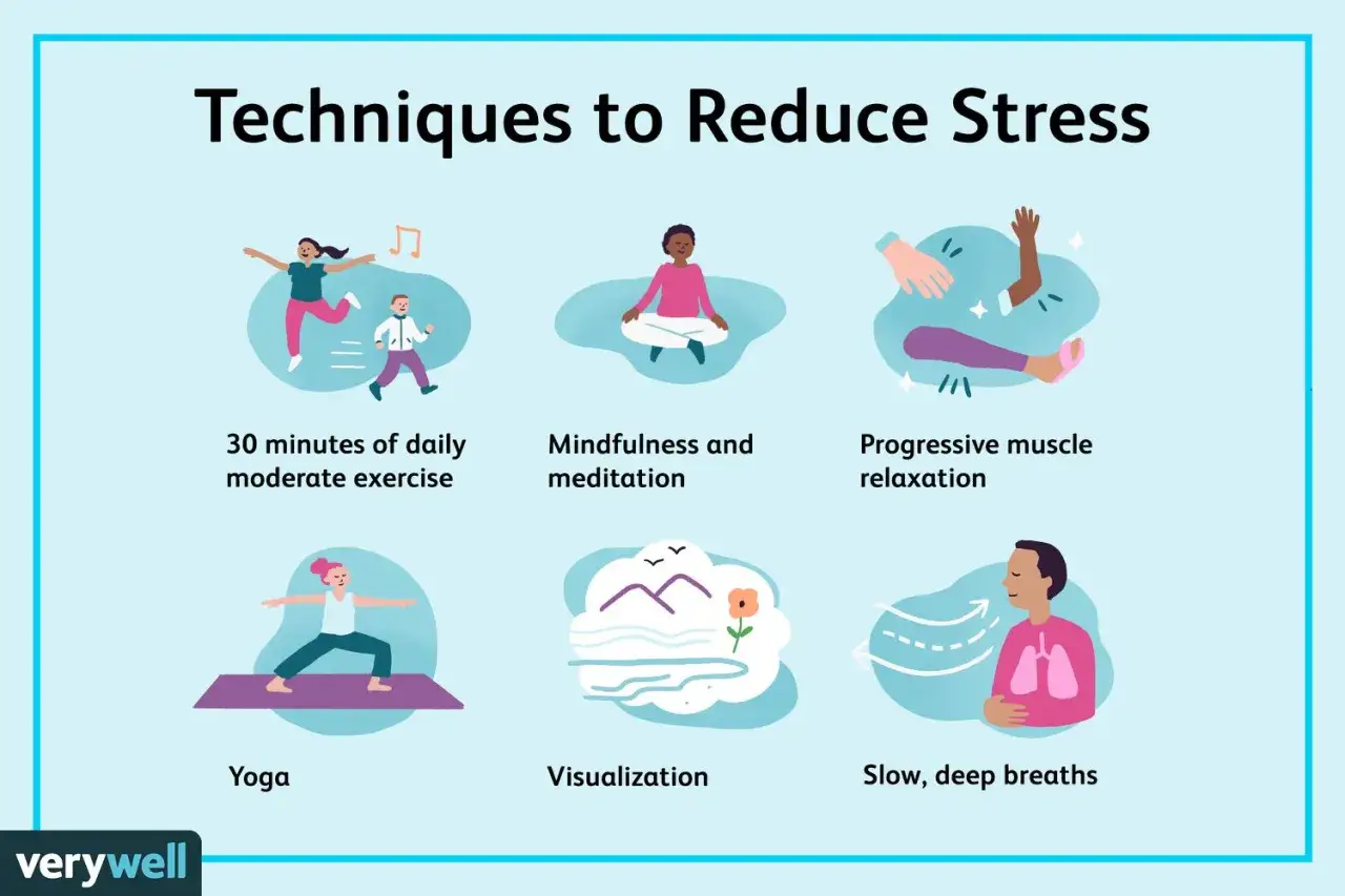 Hitta avslappning och minska stress med träning, meditation, yoga, visualisering och djupa andetag.