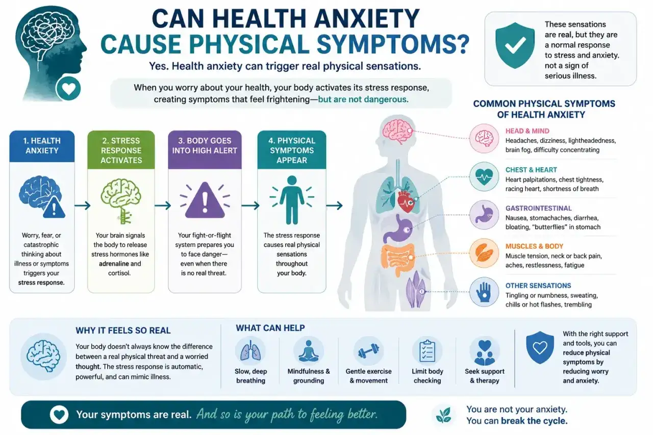 H&auml;ls&aring;ngest kan orsaka fysiska symptom som illam&aring;ende, yrsel och hj&auml;rtklappning. Kroppen reagerar p&aring; stress.