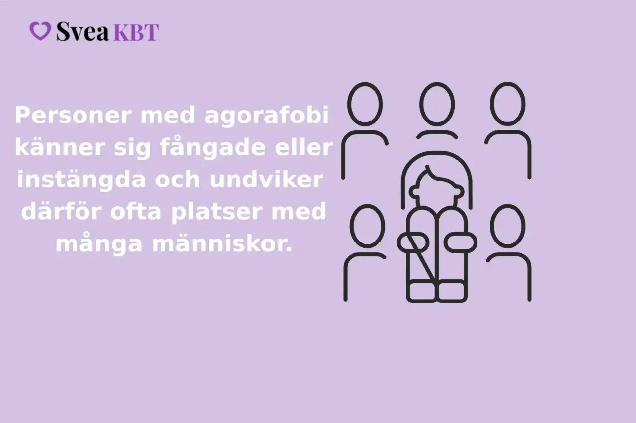 Personer med agorafobi känner sig fångade och undviker platser med många människor. En person är omgiven av andra.