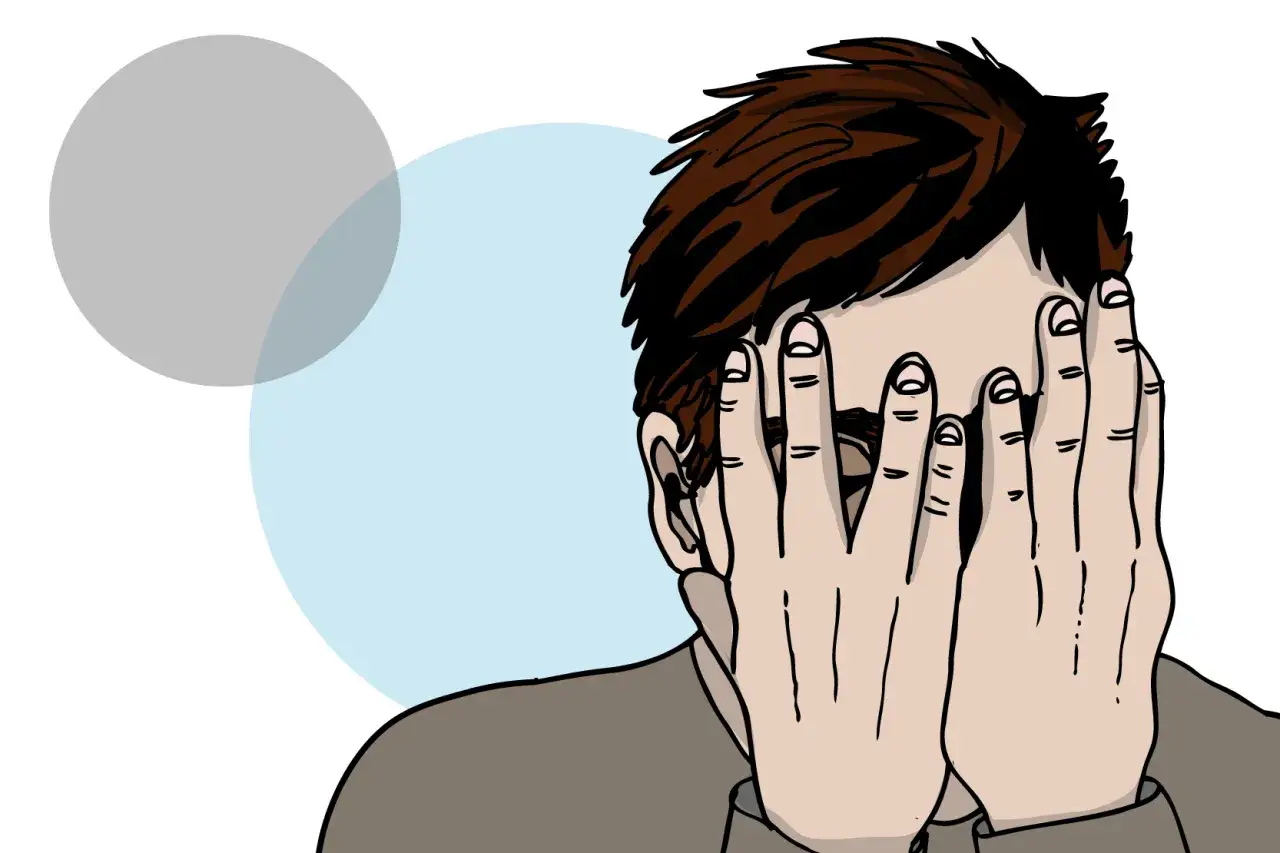 En person t&auml;cker ansiktet med h&auml;nderna, en bild som kan symbolisera hur man f&ouml;rs&ouml;ker hantera oro.