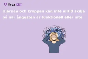 En person med händerna på huvudet, omgiven av kaotiska linjer som symboliserar ångest. Texten beskriver hur hjärnan och kroppen kan uppleva fysiska symtom vid stress och ångest.