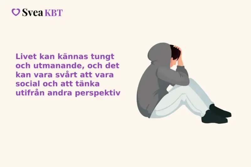 En person sitter hopkrupen, med händerna över huvudet, en bild som kan symbolisera emotionella stress symptom.